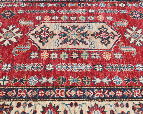 3x5 Red Kazak Afghan Hand Knotted Geometric Wool Area Rug